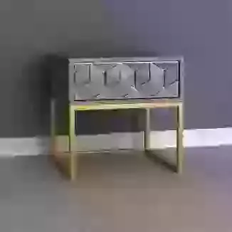 Grey Wash Mango Wood End Table with Drawer and Gold Legs